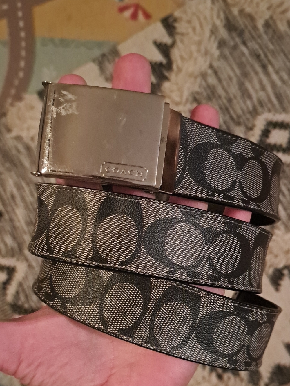 Coach Black Signature Canvas Belt with Silver Buckle